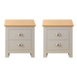 PAIR OF GREY WITH OAK TOP SHAKER-INSPIRED STYLISH DESIGN BEDSIDES