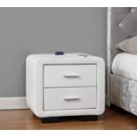 WHITE LEATHER BEDSIDE WITH BUILT IN BLUETOOTH LED SPEAKER