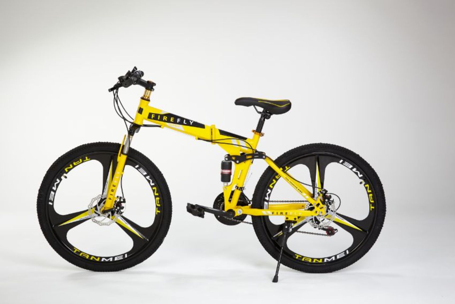 YELLOW 26" FULL SUSPENSION 21 GEAR FOLDING MOUNTAIN BIKE