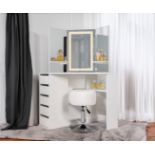 5 DRAWER MAKE UP CORNER DRESSING TABLE WITH TOUCH LED MIRROR AND STOOL - WHITE RRP £349.99