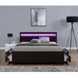 DESIGNER MUSIC BED, BLUETOOTH, SPEAKERS, LED COLOUR CHANGING FAUX LEATHER BED