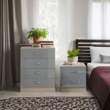 JOB LOT- 10 SETS OF CHEST AND BEDSIDE - GREY GLOSS ON SONOMA OAK