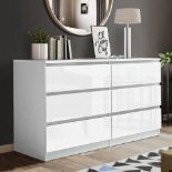 SLEEK DESIGN WHITE 6 DRAWER HIGH GLOSS CHEST / SIDEBOARD / CABINET HANDLELESS