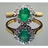 EMERALD & DIAMOND CLUSTER RING 18CT YELLOW GOLD + GIFT BOX + VALUATION CERTIFICATE OF £1995