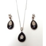 PENDANT & EARRING SET/CERAMIC & DIAMONDS /STERLING SILVER