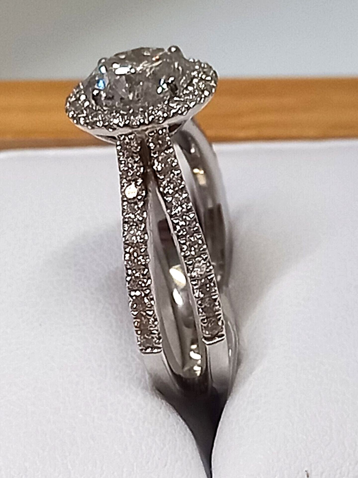2.20CT HALO SET DIAMOND ENGAGEMENT RING/18CT WHITE GOLD + GIFT BOX + VALUATION CERT OF £7995 - Image 6 of 7