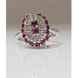 RUBY & 0.55CT DIAMOND CLUSTER RING 18CT WHITE GOLD + GIFT BOX + VALUATION CERTIFICATE OF £3500