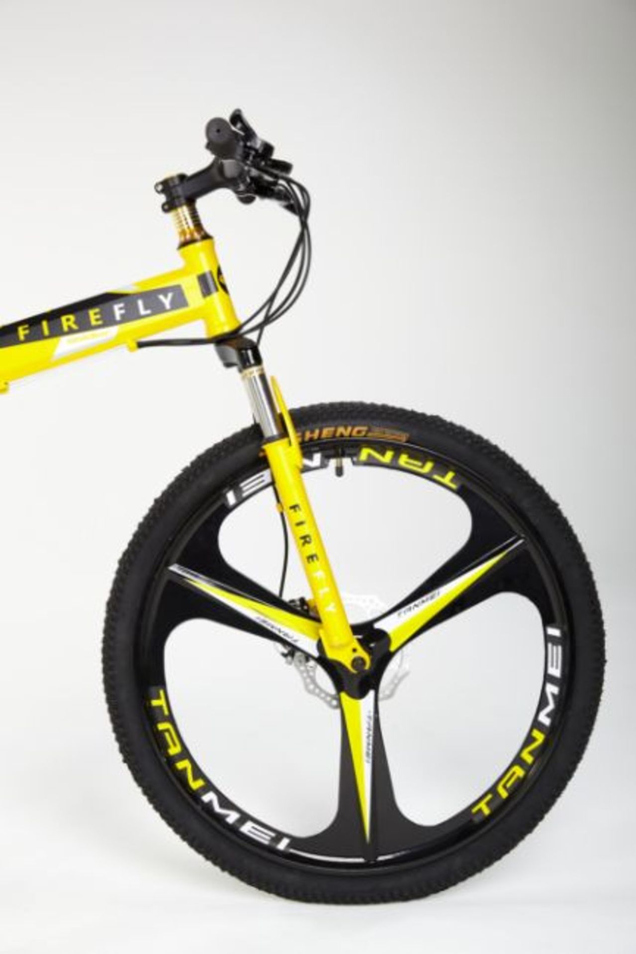 YELLOW 26" FULL SUSPENSION 21 GEAR FOLDING MOUNTAIN BIKE - Image 5 of 11