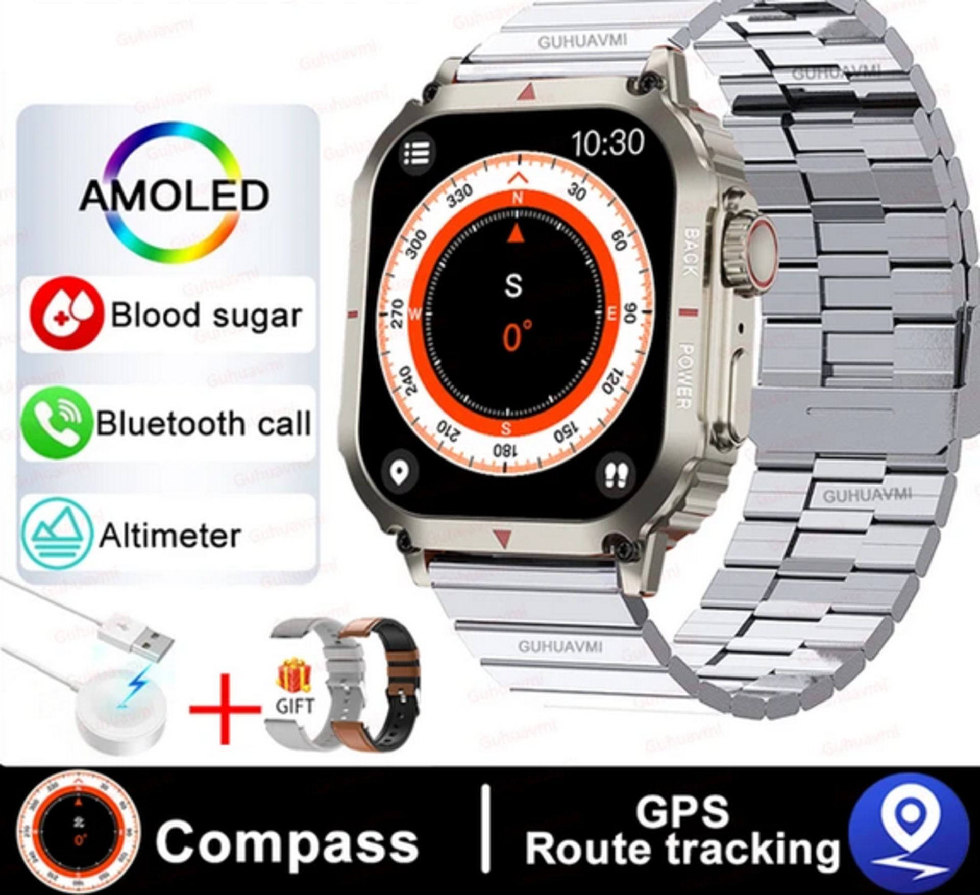 NEW STAINLESS STEEL ANDROID IOS SMARTWATCH BLOOD PRESSURE BLUETOOTH CALL GPS - FREE DELIVERY