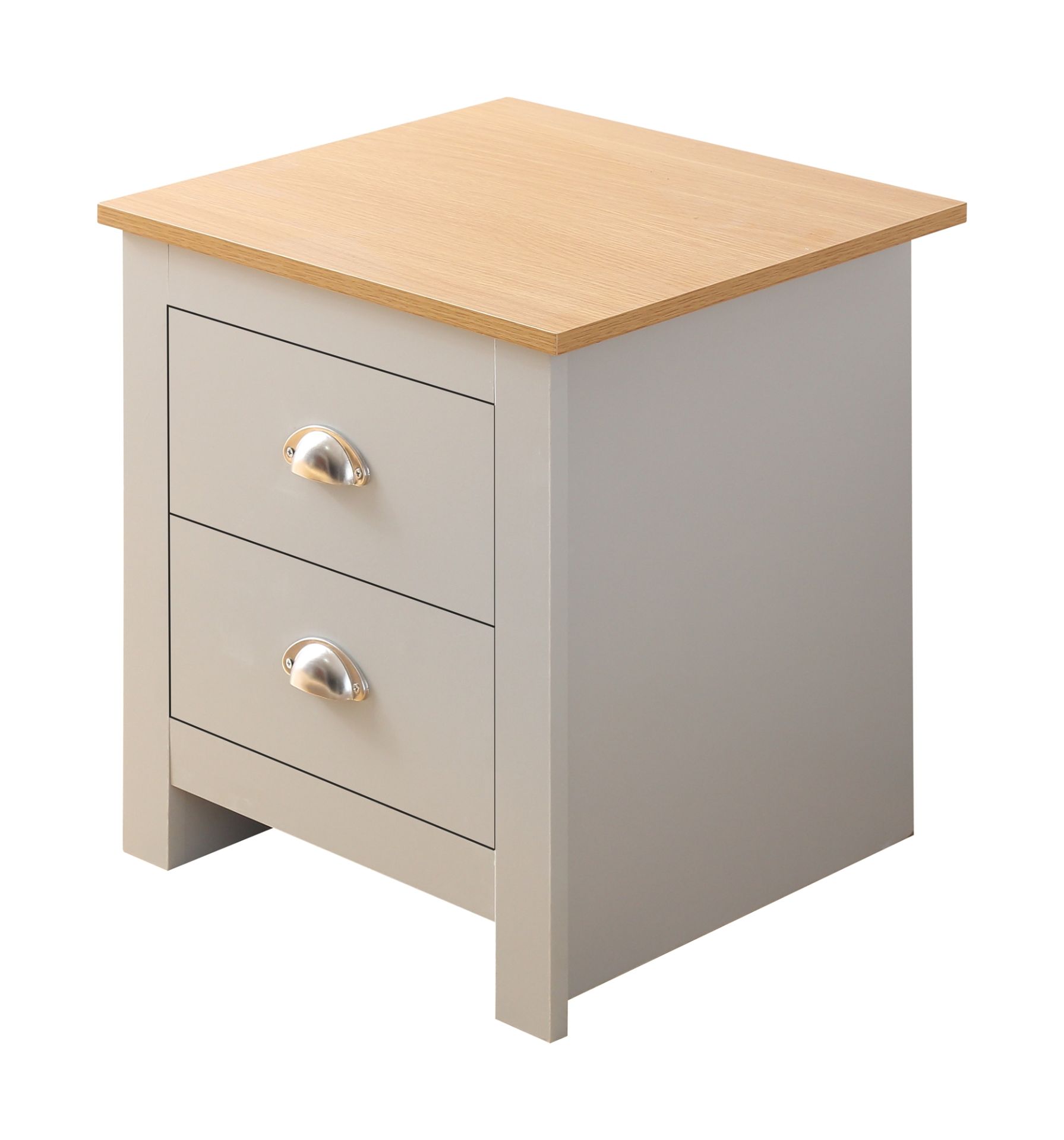 2 X BRAND NEW FLAT PACKED GREY WITH OAK TOP SHAKER-INSPIRED STYLISH DESIGN BEDSIDES - Image 3 of 4