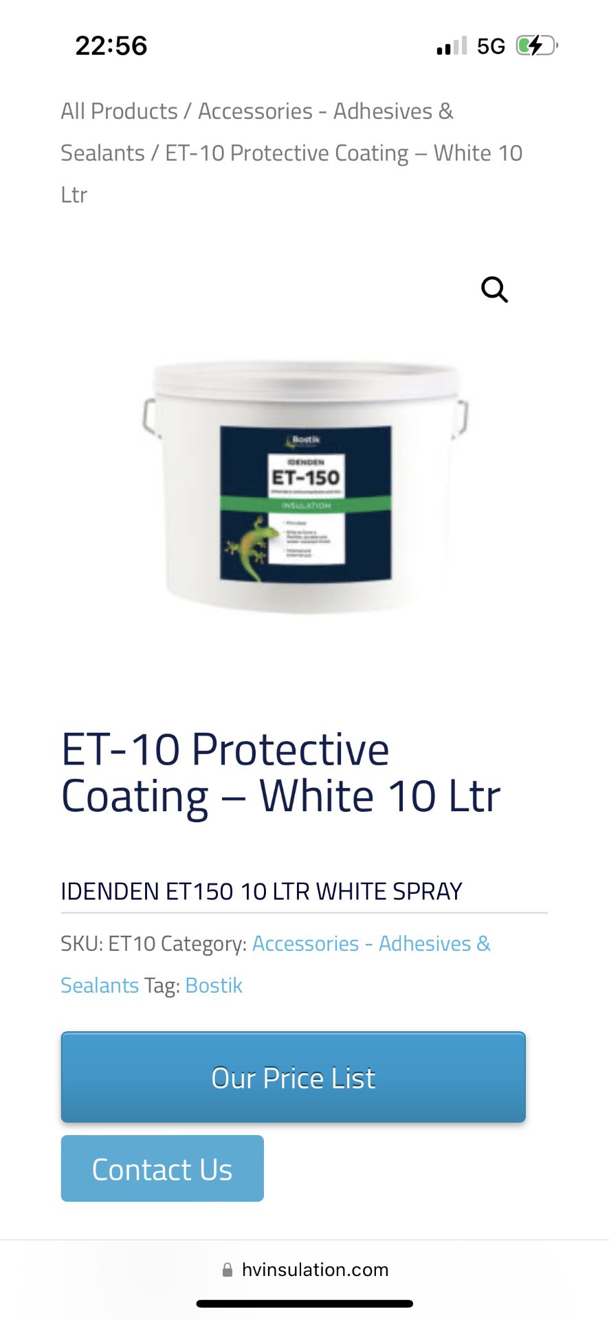 18X BOSTIK IDENTEN ET-10 PROTECTIVE SOLAR COATING WHITE 10LTR