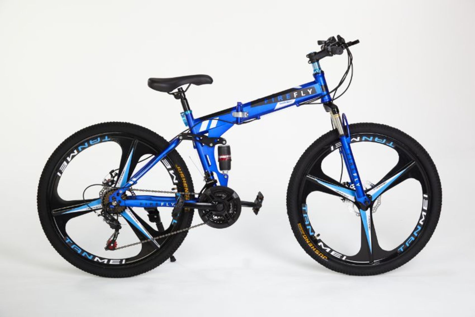 FULL SUSPENSION BLUE FIREFLY FOLDING 21 GEAR MOUNTAIN BIKE 3 SPOKE 26" WHEELS - Image 2 of 11