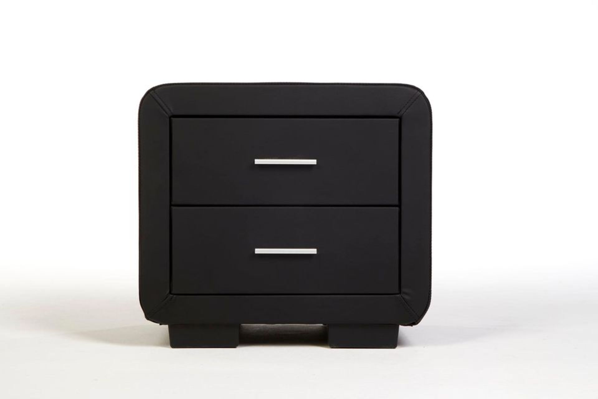 DESIGNER BEDSIDE TABLE CABINET NIGHT STAND FAUX LEATHER - BLACK - Image 5 of 6