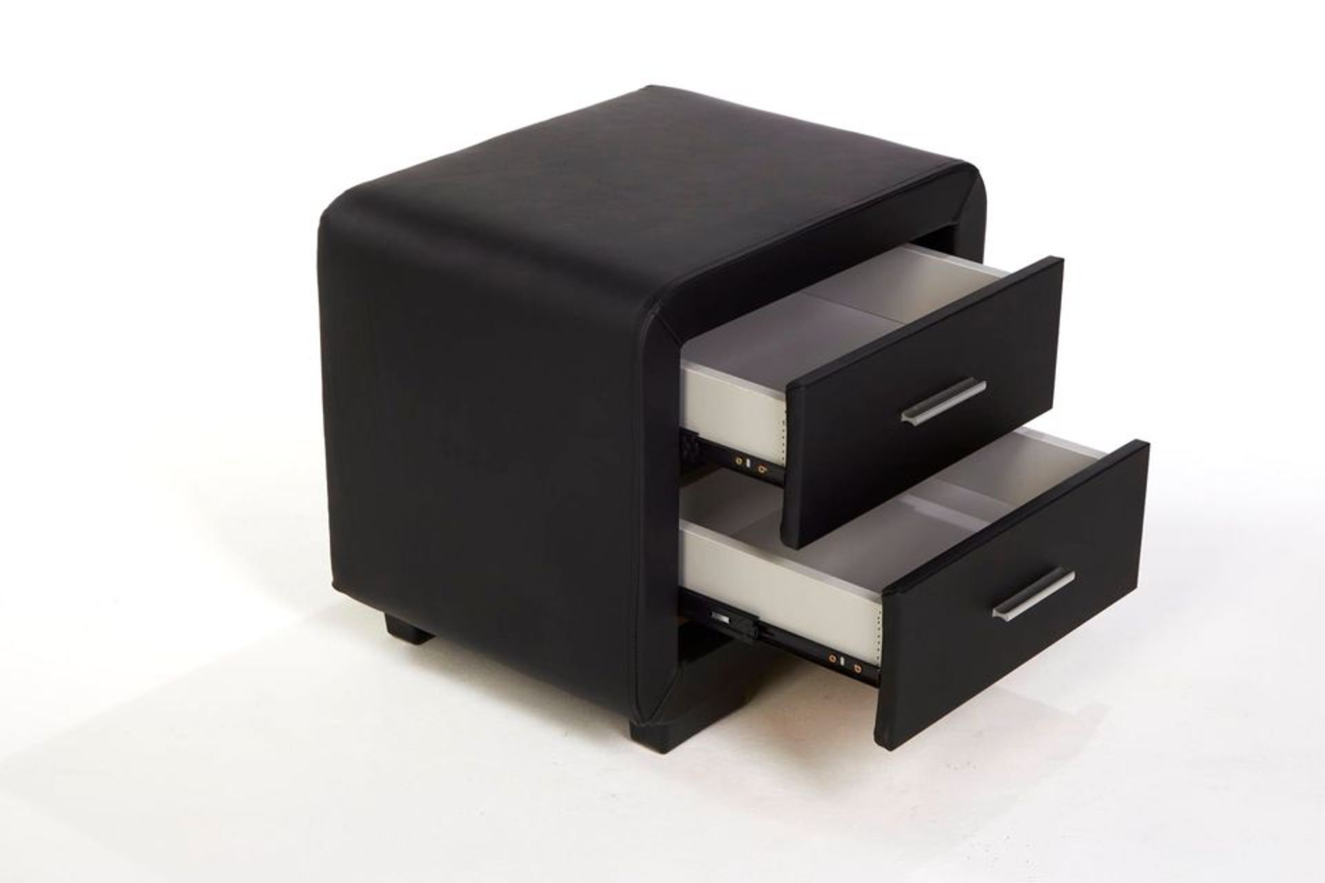 DESIGNER BEDSIDE TABLE CABINET NIGHT STAND FAUX LEATHER - BLACK - Image 3 of 6