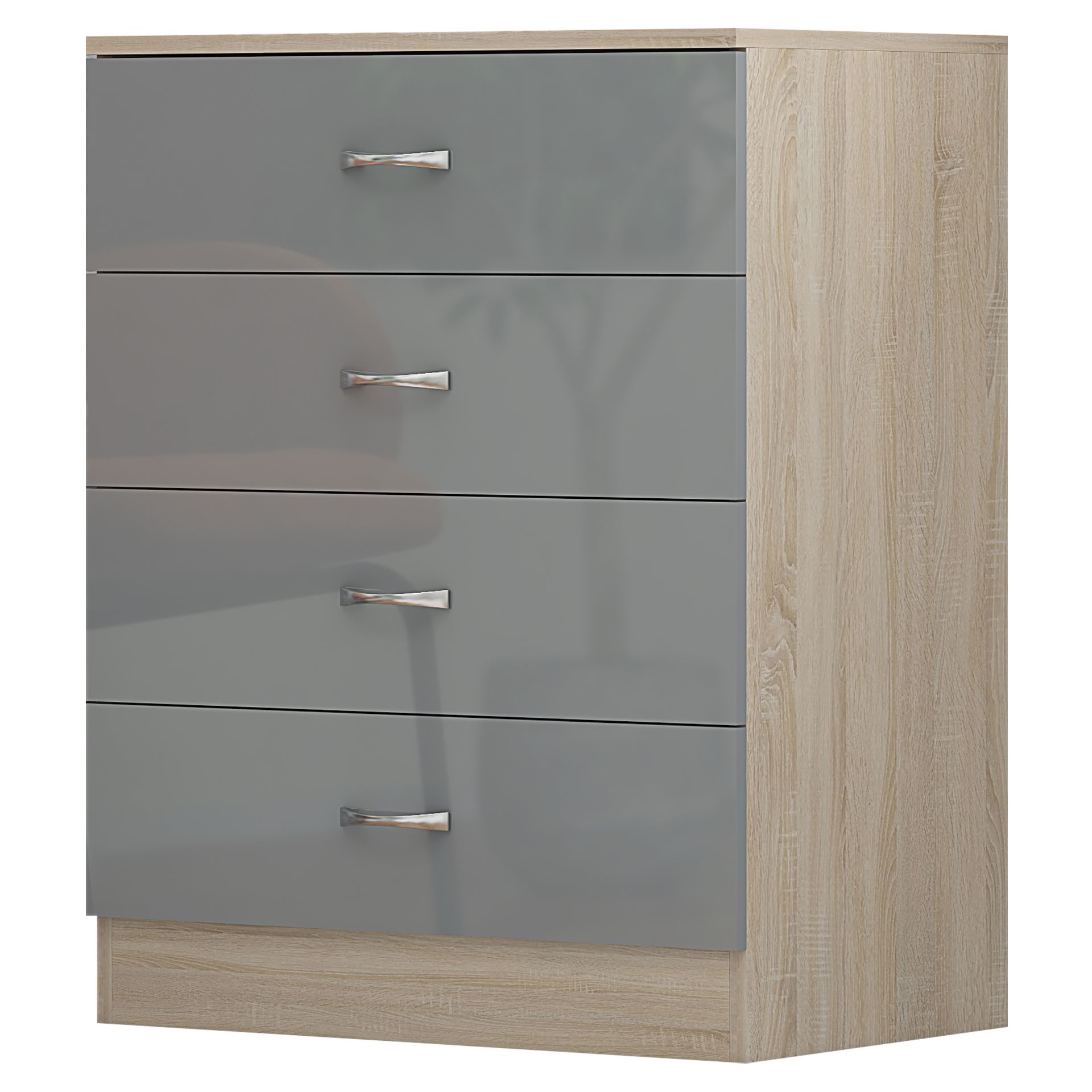 10 X BRAND NEW FLATPACKED 4 DRAWER CHEST - HIGH GLOSS GREY ON SONOMA OAK FRAME - Image 2 of 8