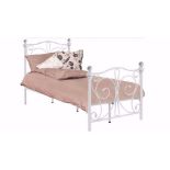 WHITE SINGLE METAL BED FRAME WITH CRYSTAL FINIALS