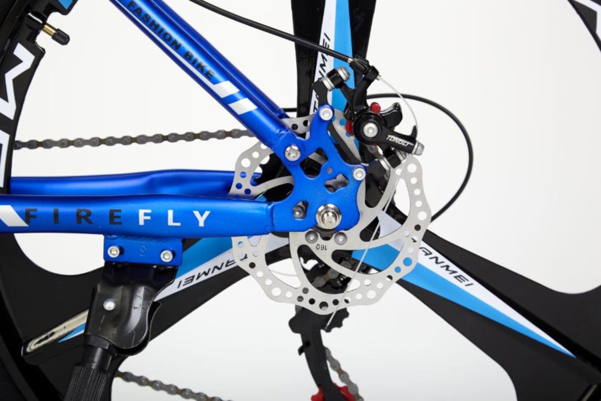 FULL SUSPENSION BLUE FIREFLY FOLDING 21 GEAR MOUNTAIN BIKE 3 SPOKE 26" WHEELS - Image 10 of 11