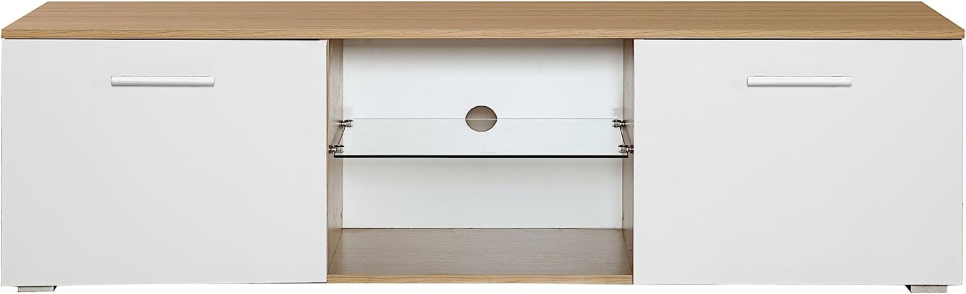 5 X BRAND NEW HARMIN MODERN 160CM TV STAND CABINET UNIT WITH HIGH GLOSS DOORS (WHITE ON OAK) - Bild 4 aus 9