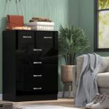 BRAND NEW HIGH GLOSS BLACK 6 DRAWER SIDEBOARD / CUPBOARD / BUFFET / CHEST