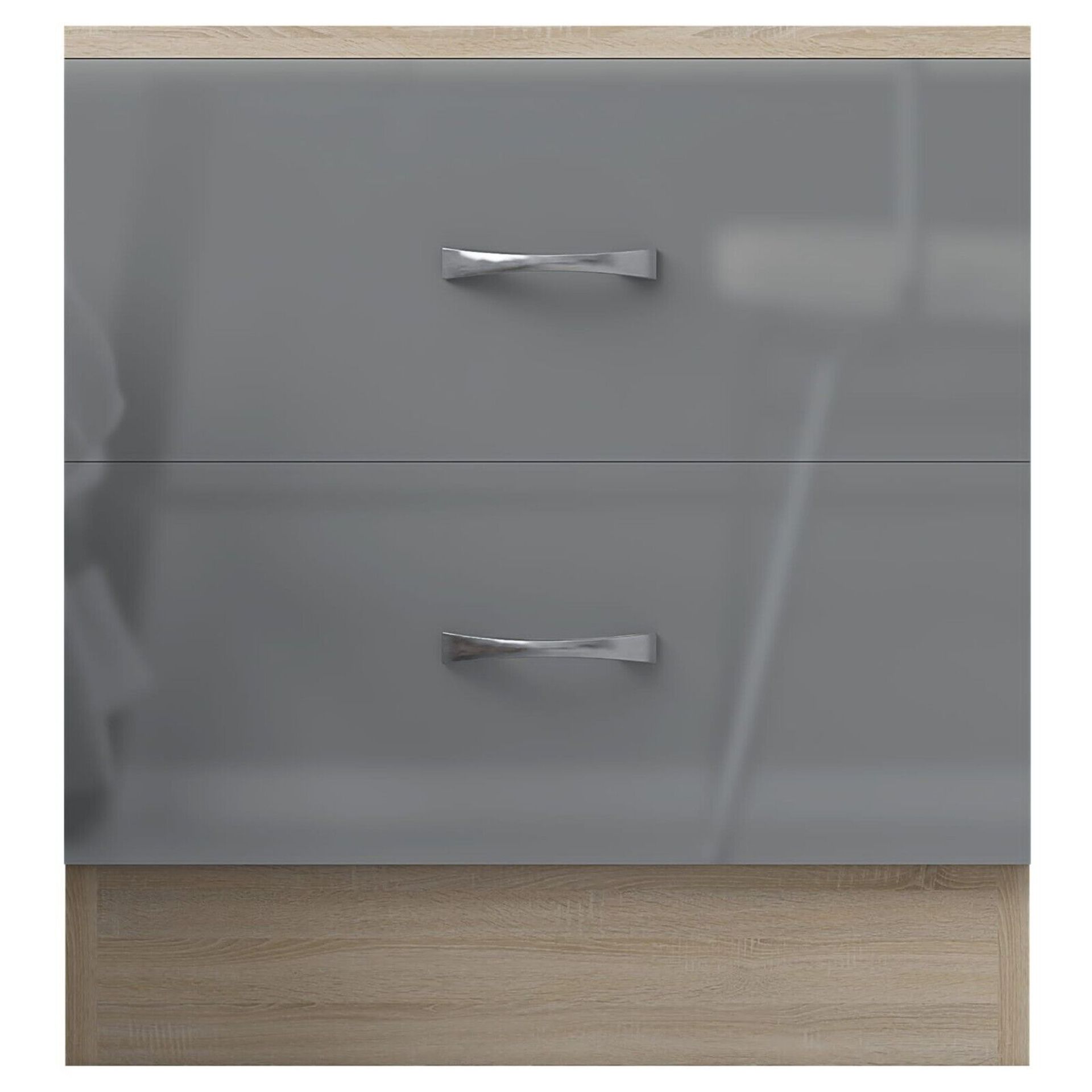 JOB LOT 10 X HARMIN GREY HIGH GLOSS ON OAK FRAME 2 DRAWER BEDSIDE CABINET TABLE - Bild 5 aus 8