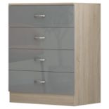 10 X BRAND NEW FLATPACKED 4 DRAWER CHEST - HIGH GLOSS GREY ON SONOMA OAK FRAME