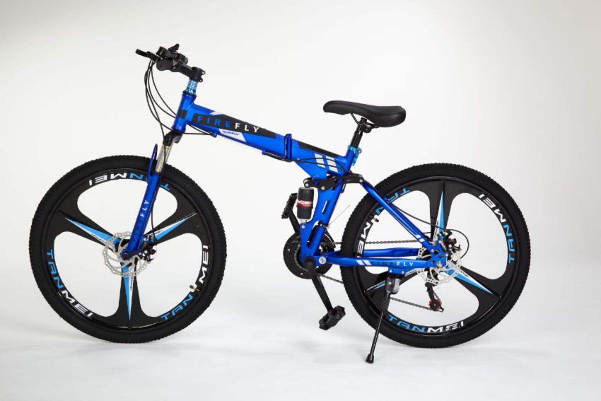 FULL SUSPENSION BLUE FIREFLY FOLDING 21 GEAR MOUNTAIN BIKE 3 SPOKE 26" WHEELS