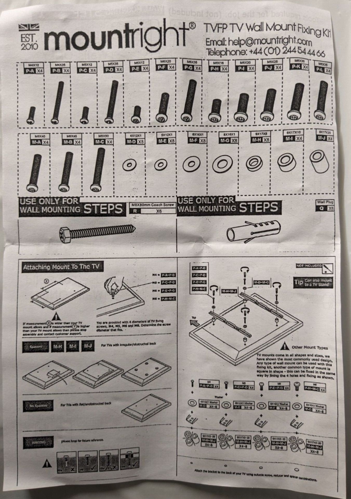 36 PACKS X 120PCS SET OF TV BRACKET FIXING KIT - DIY - RRP £900 - Image 5 of 8