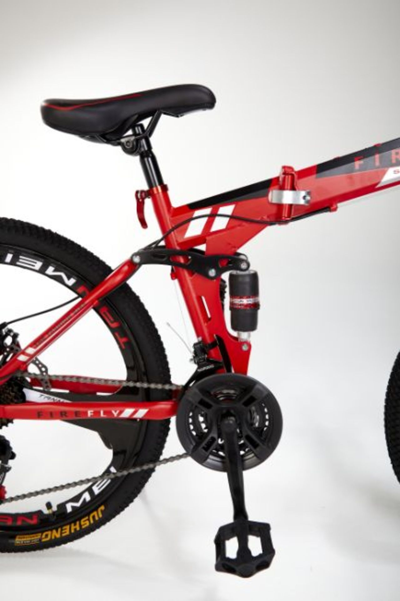 FULL SUSPENSION RED FIREFLY FOLDING 21 GEAR MOUNTAIN BIKE 3 SPOKE 26" WHEELS - Bild 10 aus 10