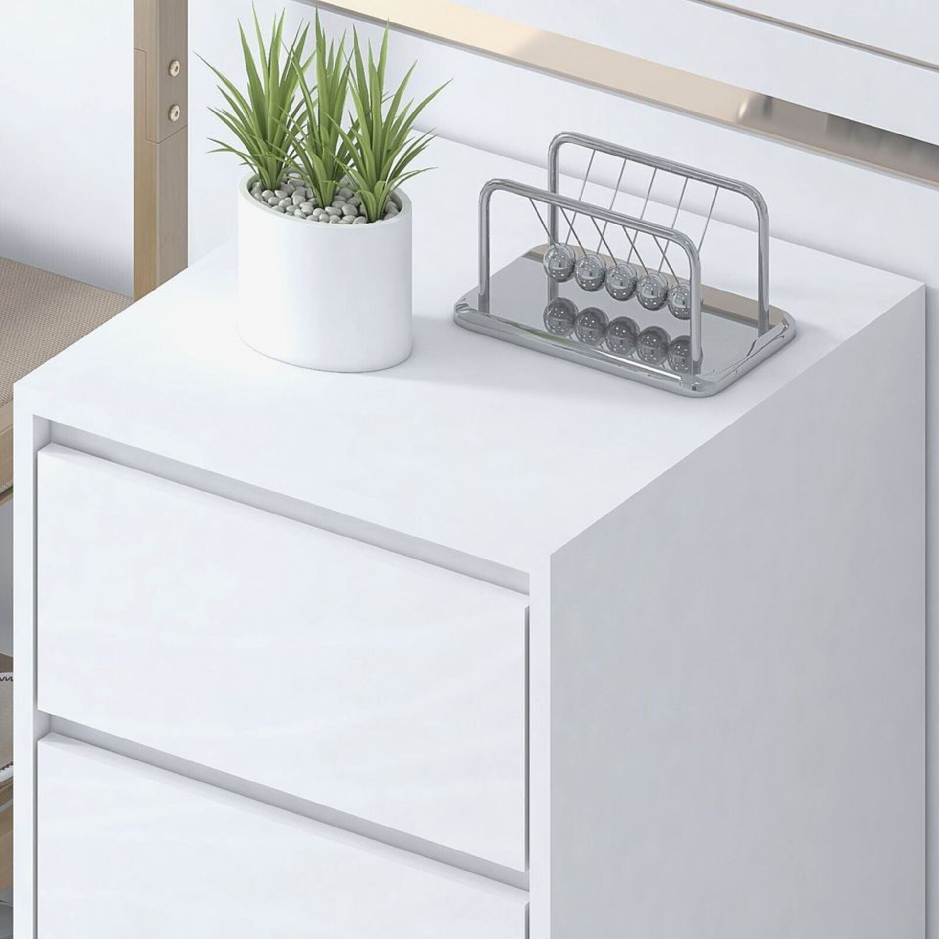 PAIR OF HIGH GLOSS WHITE BEDSIDE CABINET UNIT MODERN HANDLELESS DESIGN - H64CM X W40CM - Image 4 of 9