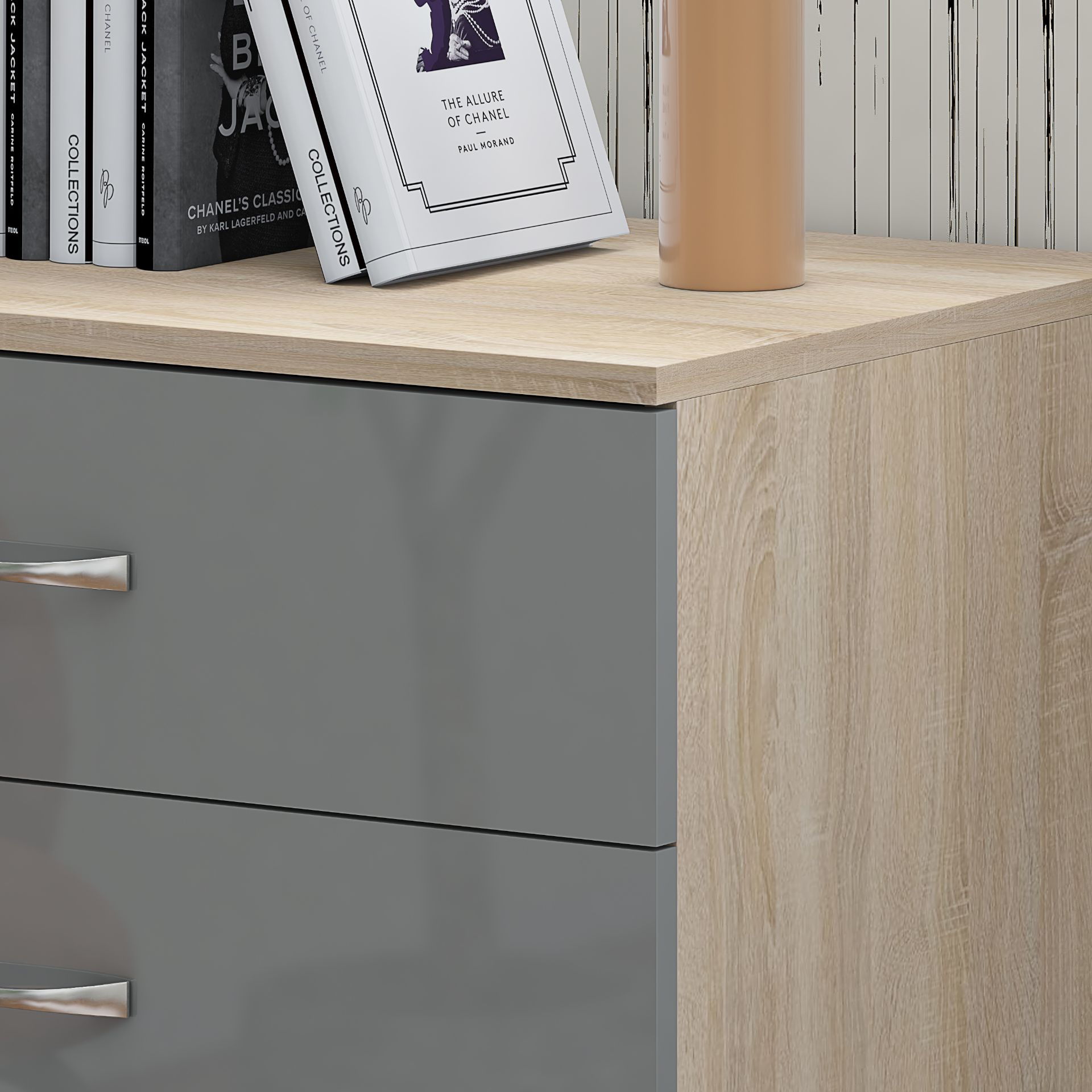 10 X BRAND NEW FLATPACKED 4 DRAWER CHEST - HIGH GLOSS GREY ON SONOMA OAK FRAME - Image 6 of 8