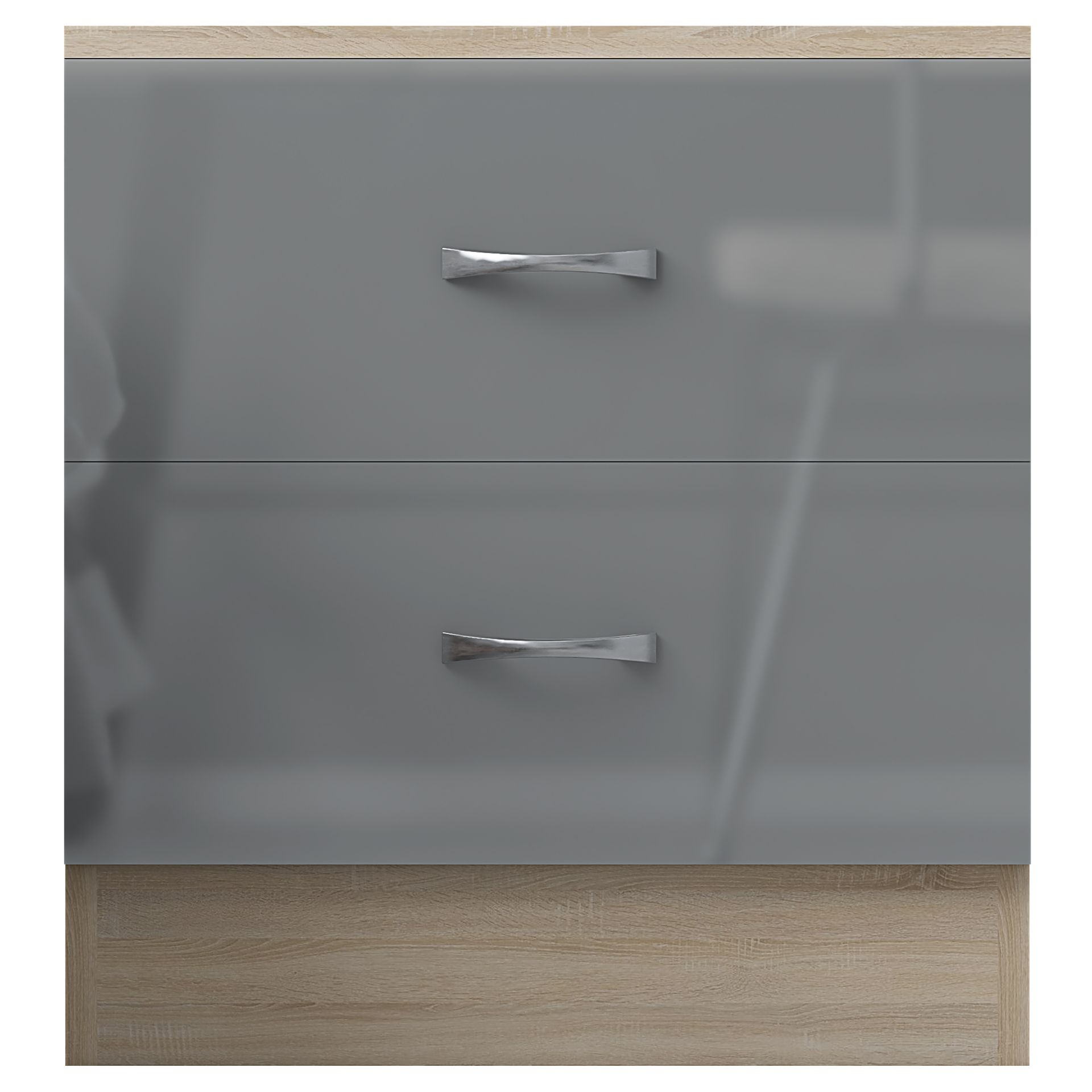 10 X FLATPACKED NEW HARMIN GREY HIGH GLOSS ON OAK FRAME 2 DRAWER BEDSIDE CABINET TABLE - Bild 4 aus 8