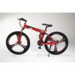 FULL SUSPENSION RED FIREFLY FOLDING 21 GEAR MOUNTAIN BIKE 3 SPOKE 26" WHEELS