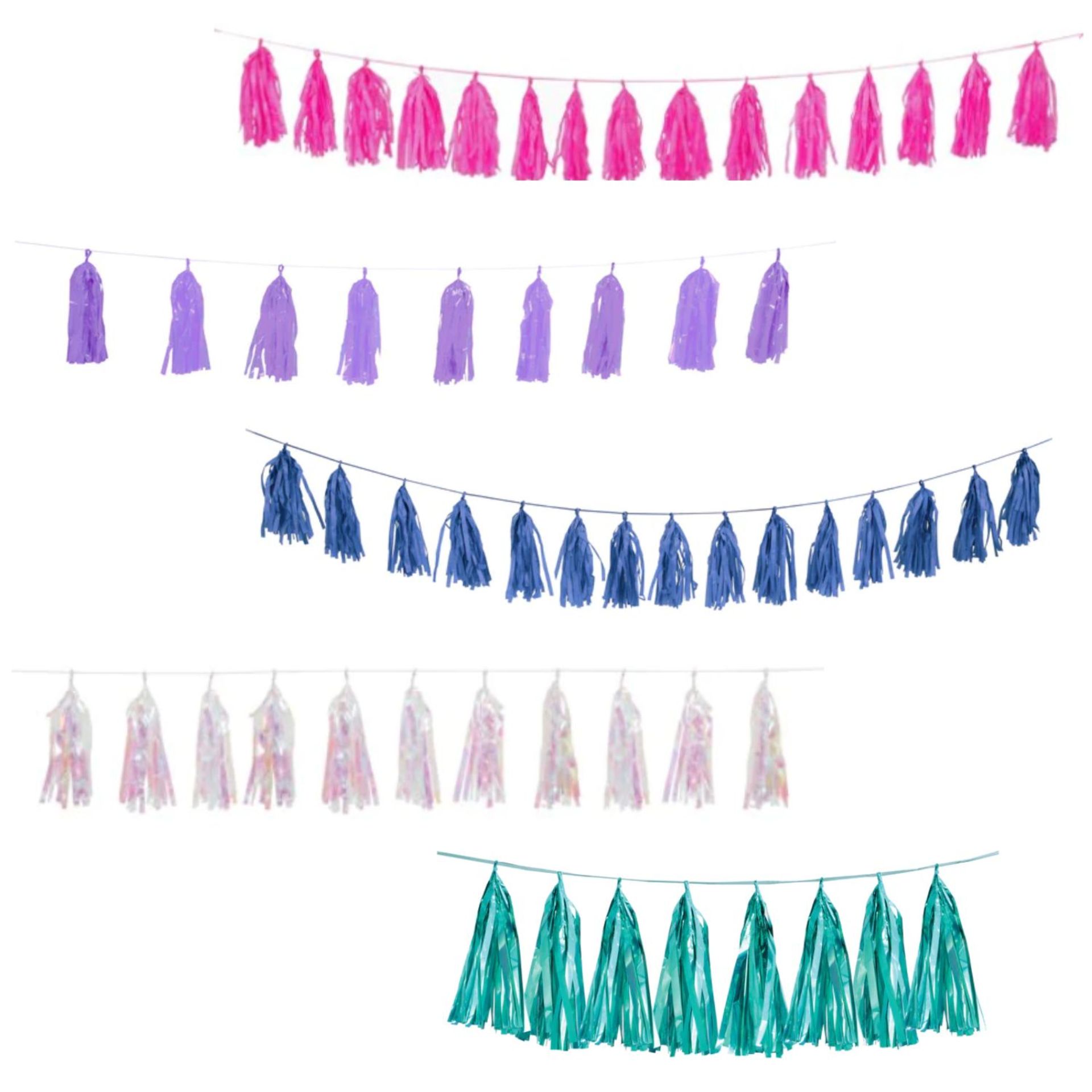 1000 UNIQUE PARTY - 9FT TISSUE PAPER TASSEL GARLAND - 7 COLOURS, RRP £10,000