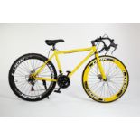 YELLOW STREET BIKE WITH 21 GREAR, BRAKE DISKS, KICK STAND, COOL THIN TYRES