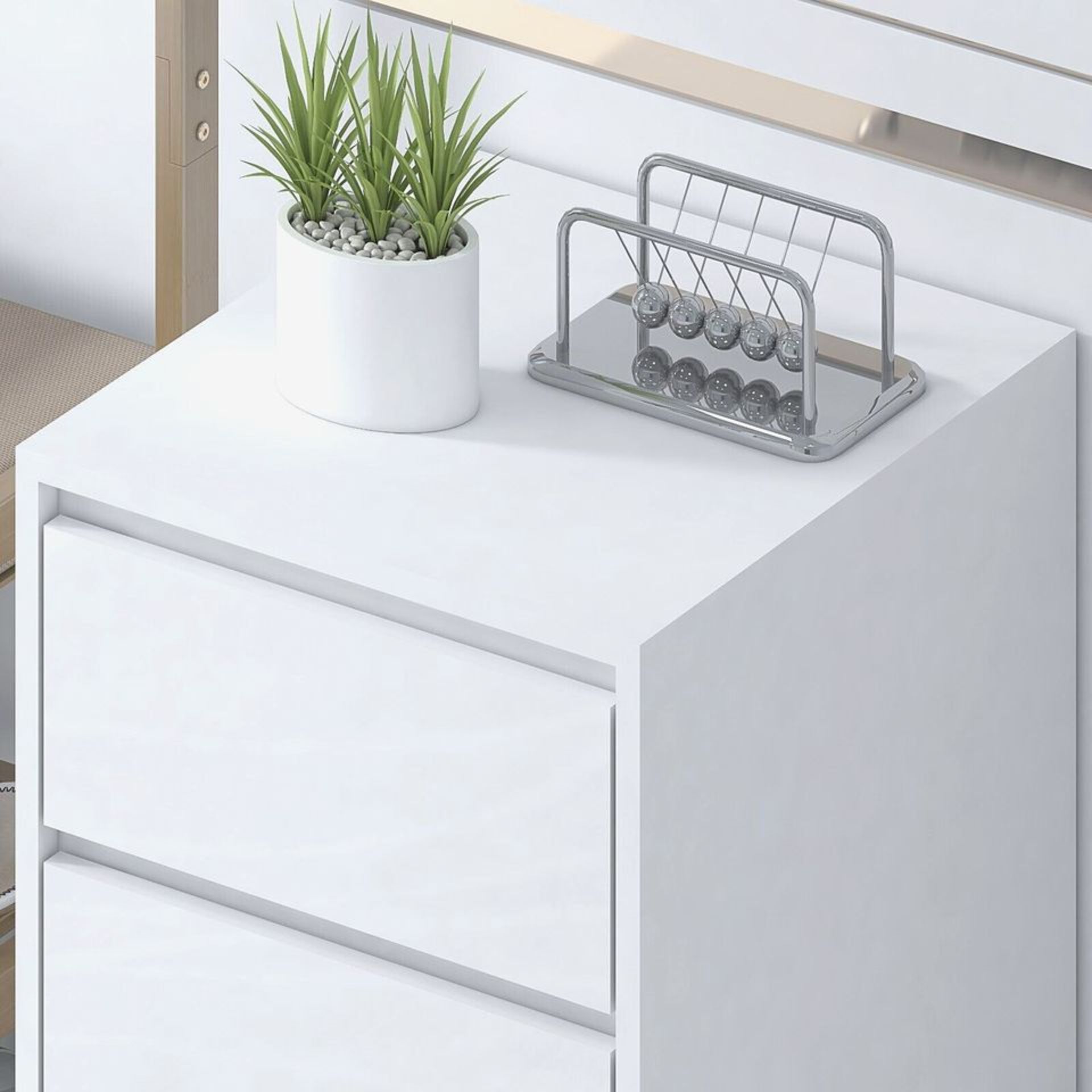 PAIR OF HIGH GLOSS WHITE BEDSIDE CABINET UNIT MODERN HANDLELESS DESIGN - H64CM X W40CM - Bild 4 aus 9