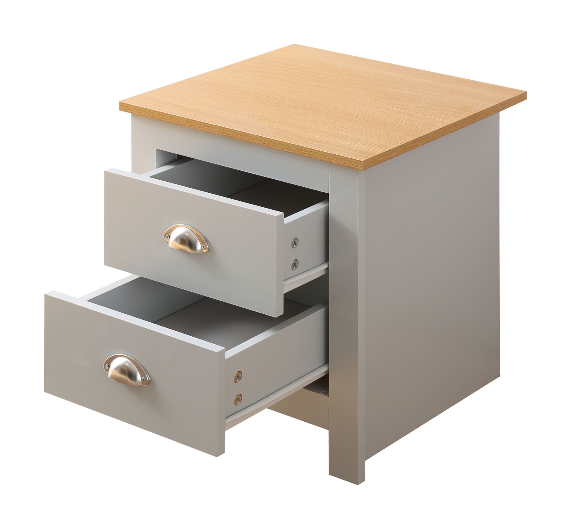 2 X BRAND NEW FLAT PACKED GREY WITH OAK TOP SHAKER-INSPIRED STYLISH DESIGN BEDSIDES - Image 4 of 4