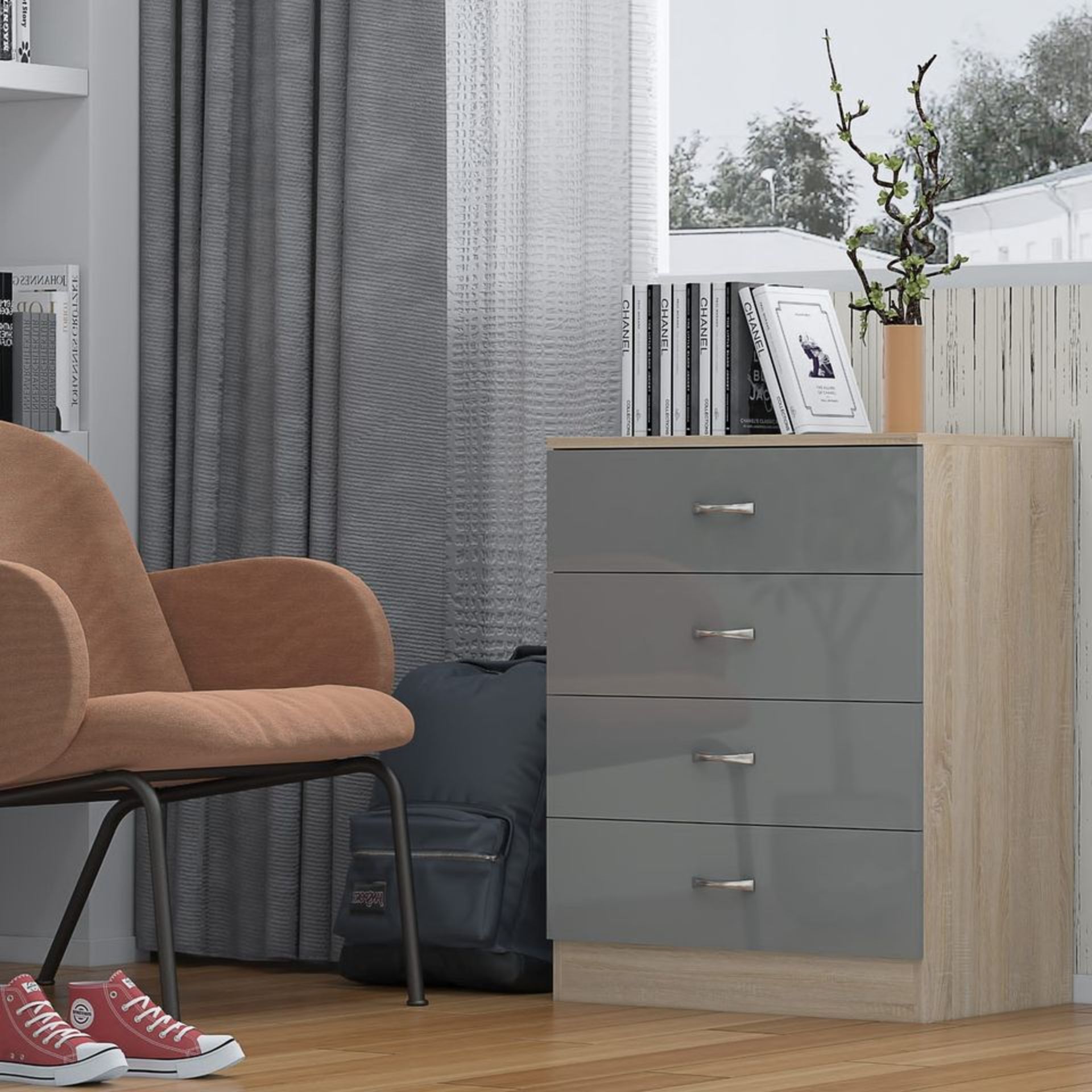 10 X SETS OF CHEST AND BEDSIDE - GREY GLOSS ON SONOMA OAK - Bild 2 aus 8