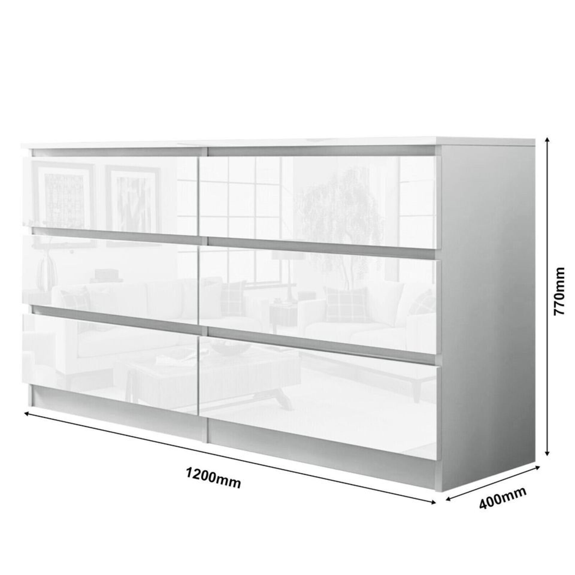 BRAND NEW SLEEK DESIGN WHITE 6 DRAWER HIGH GLOSS CHEST / SIDEBOARD / CABINET HANDLELESS - Bild 2 aus 5