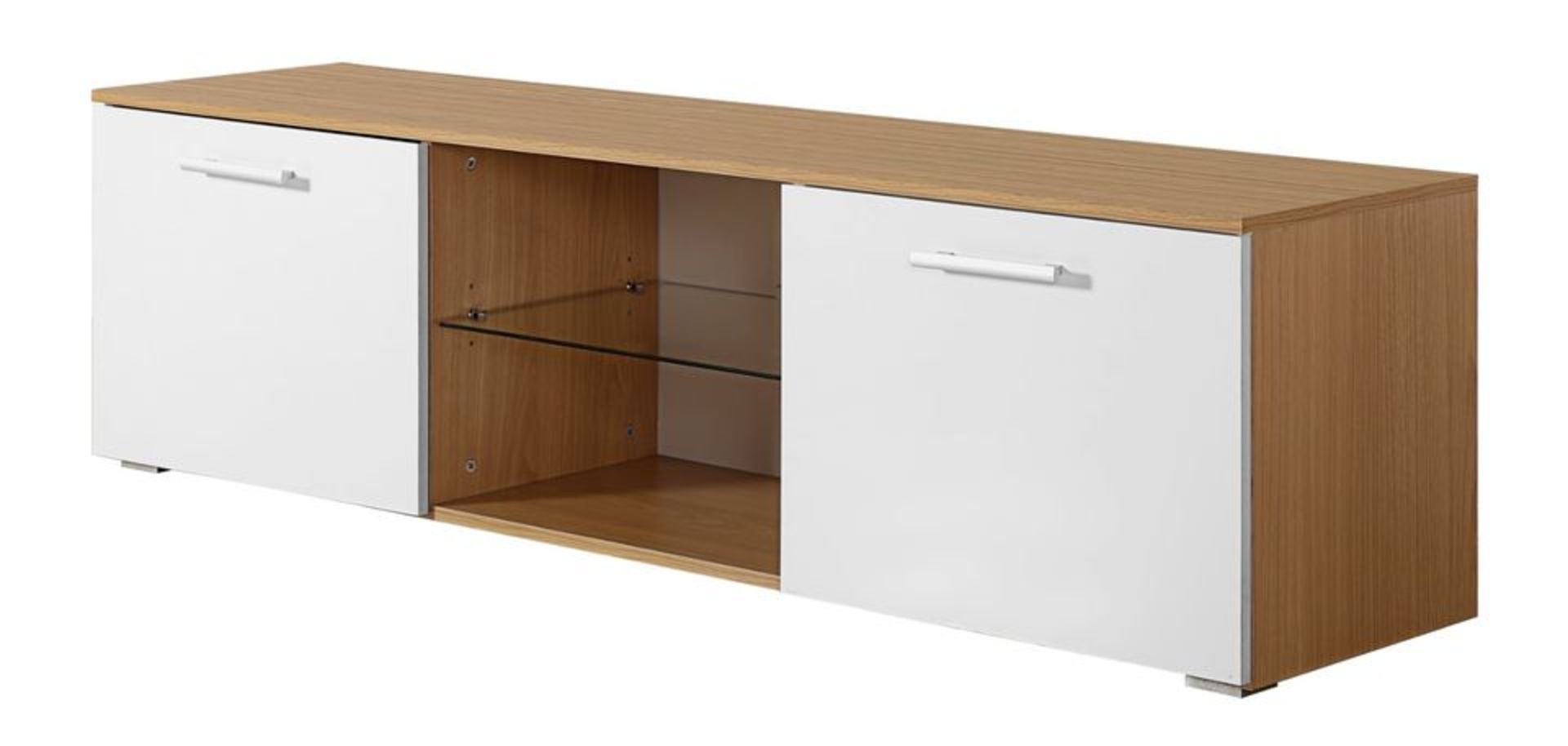 BRAND NEW 160CM WHITE ON OAK TV STAND (TV32) - Image 4 of 10