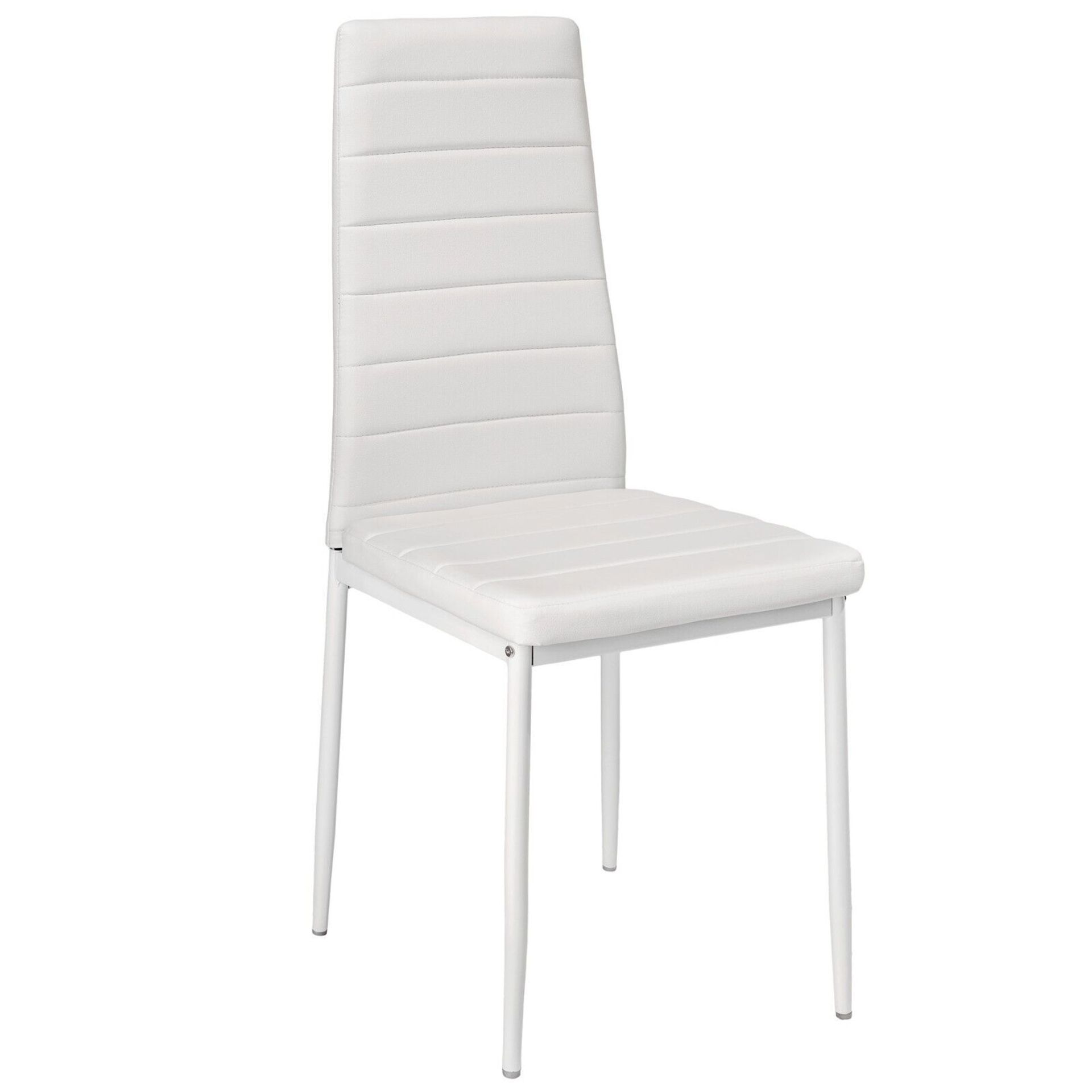 3 SETS OF 4 MODERN WHITE PU LEATHER DINING CHAIRS HIGH WHITE METAL LEGS PADDED SEAT RRP £299.97 - Bild 2 aus 3