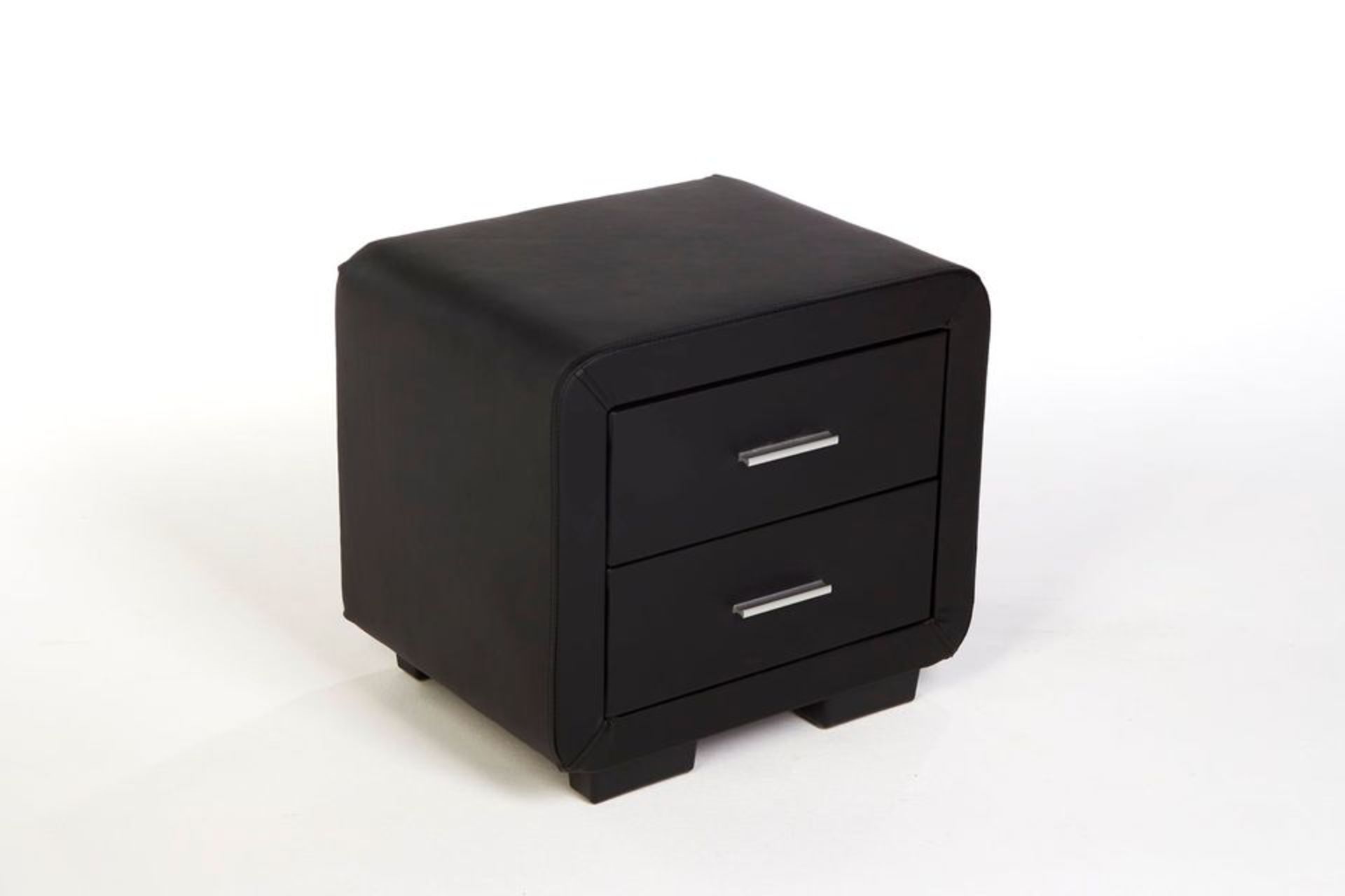 DESIGNER BEDSIDE TABLE CABINET NIGHT STAND FAUX LEATHER - BLACK