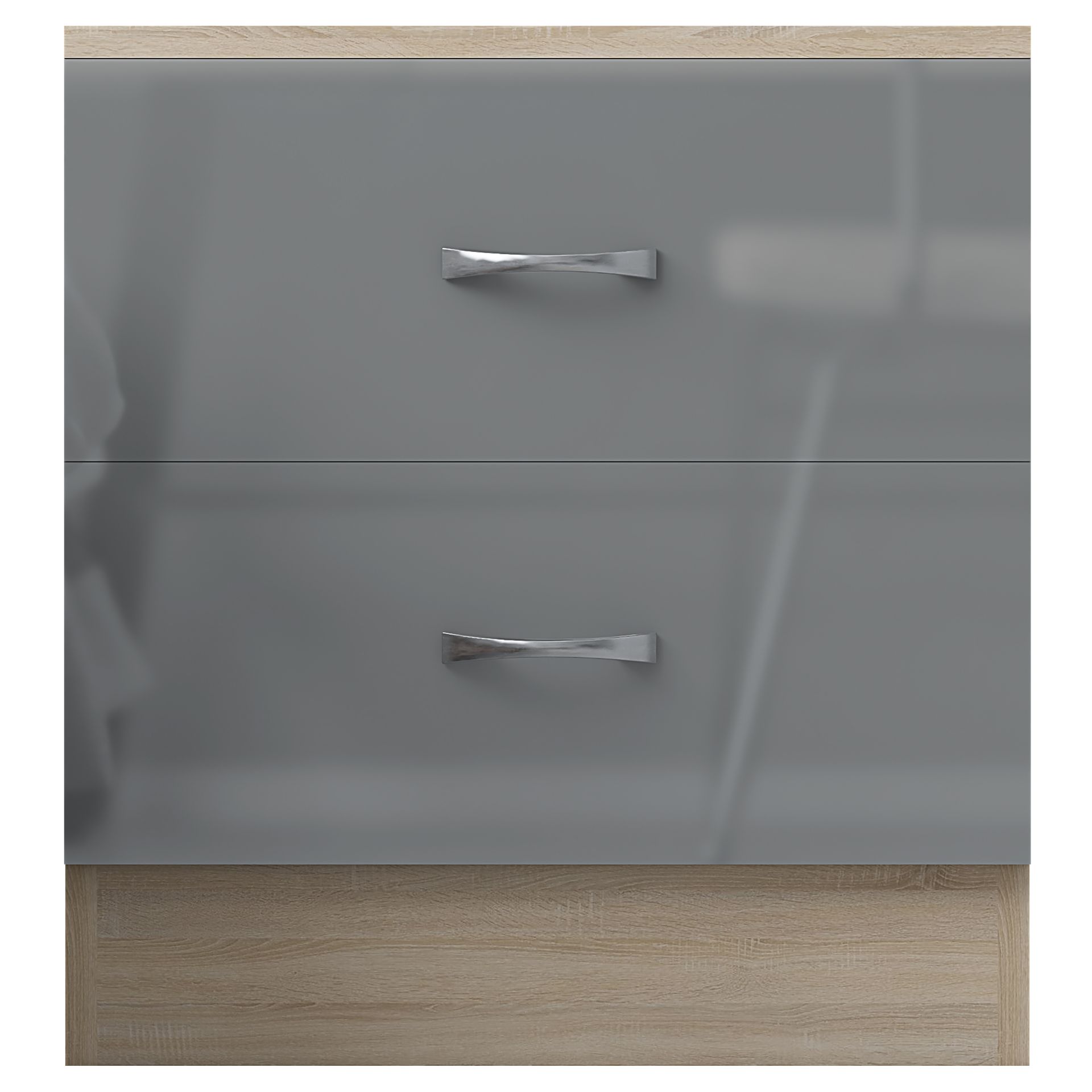 20 X FLATPACKED NEW HARMIN GREY HIGH GLOSS ON OAK FRAME 2 DRAWER BEDSIDE CABINET TABLE - Image 4 of 8