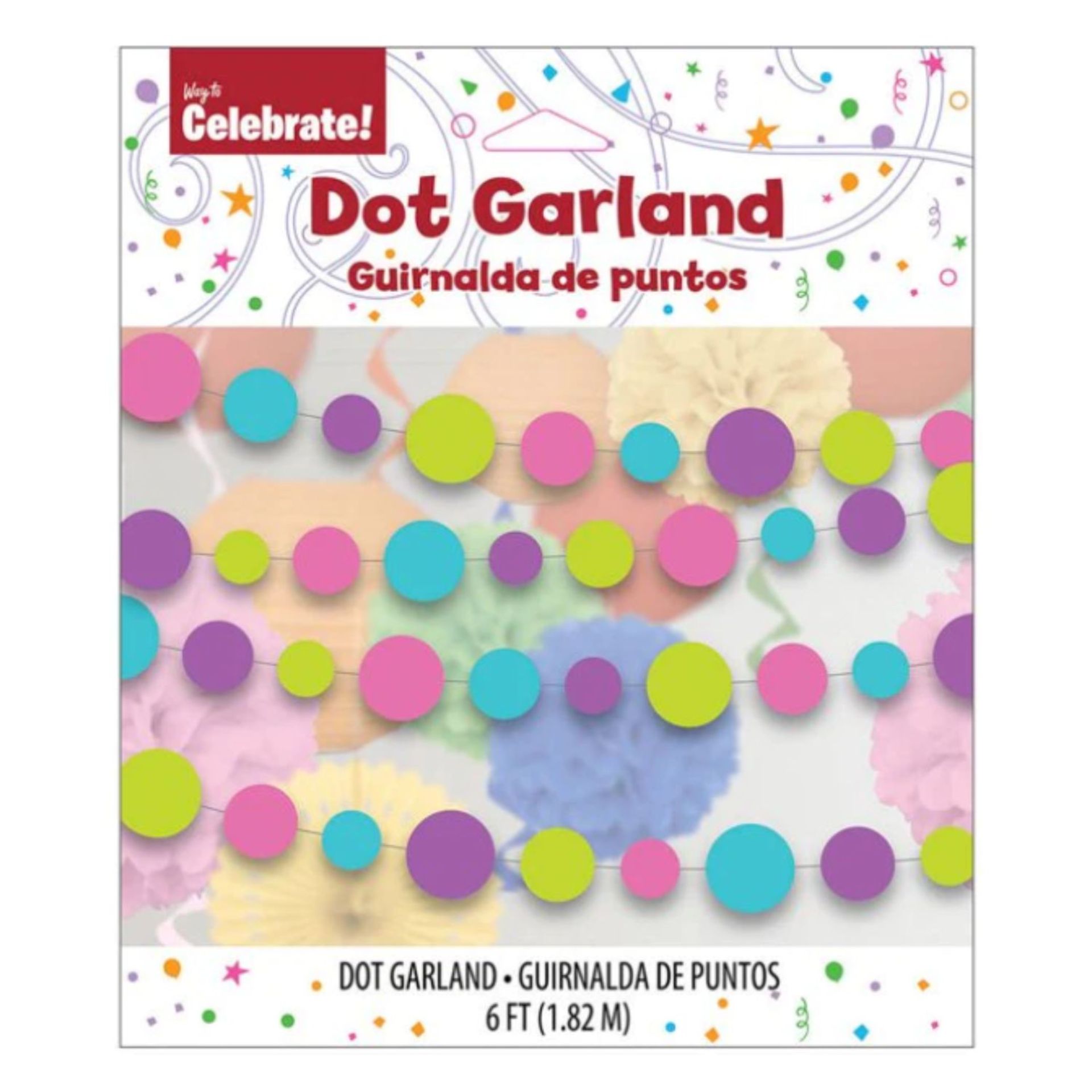 1000 PARTY SUPPLIES BOLD DOTS PAPER GARLAND, 6FT, PINK, GREEN, BLUE & PURPLE RRP £10,000
