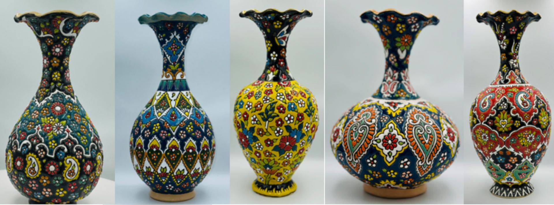169 X HAND MADE VASES - ASSORTED SIZES AND DESIGNS - 23CM - 33CM