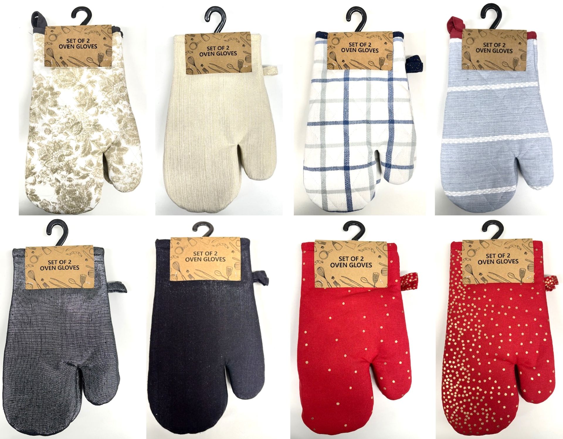 300 X SETS OF 2 OVEN GLOVES - ASSORTED COLOURS. - CHOSEN AT RANDOM RRP £1500.00