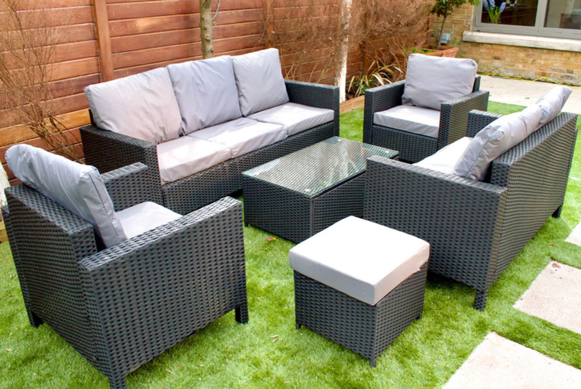 FREE DELIVERY - JOB LOT OF 5X 8-SEATER RATTAN CHAIR & SOFA GARDEN FURNITURE SET - BLACK - Image 2 of 2
