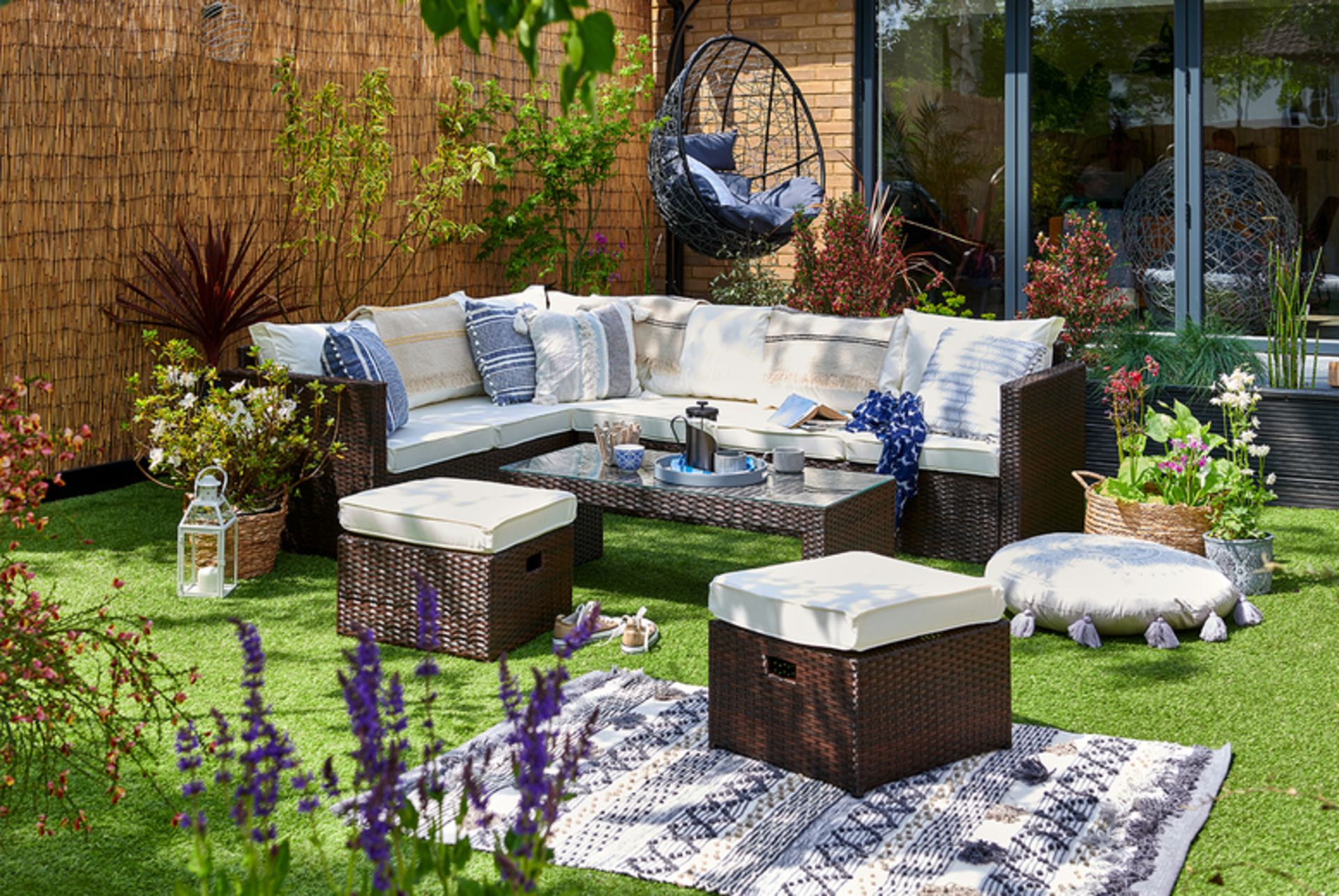 FREE DELIVERY - 8-SEATER GUNNERSBURY RATTAN CORNER SOFA SET - BROWN