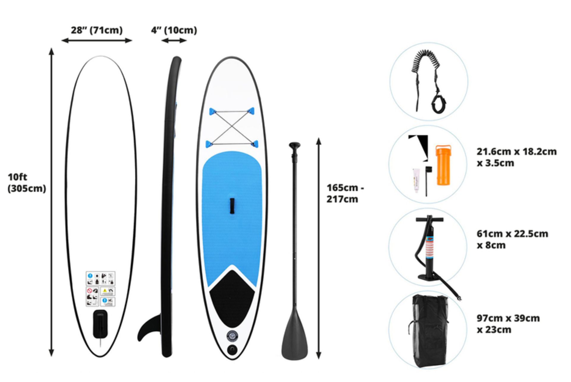 FREE DELIVERY - JOBLOT OF 5 X INFLATABLE PADDLE BOARD & ACCESSORIES - BLACK - Image 3 of 3