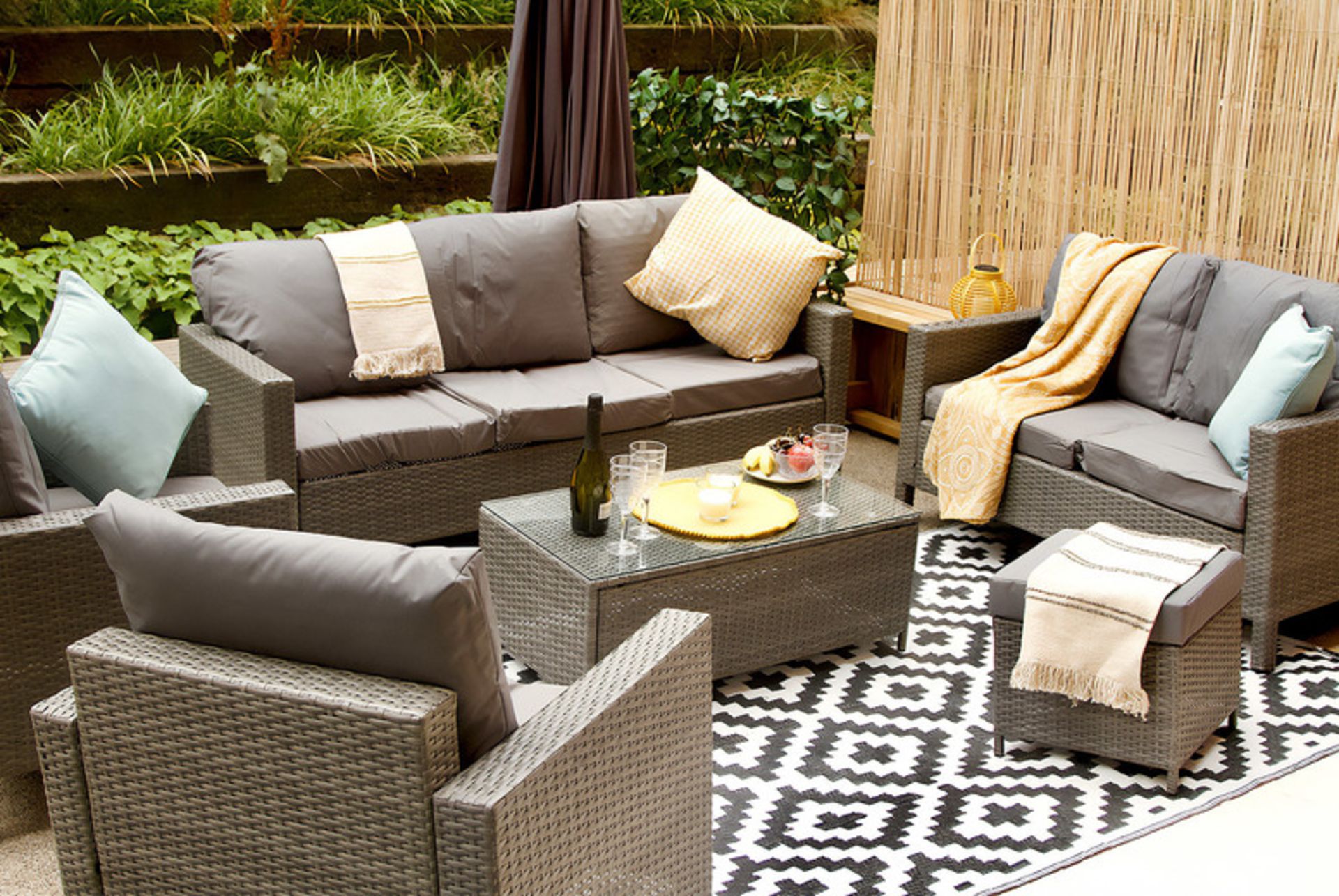 FREE DELIVERY - 8-SEATER RATTAN CHAIR & SOFA GARDEN FURNITURE SET - GREY