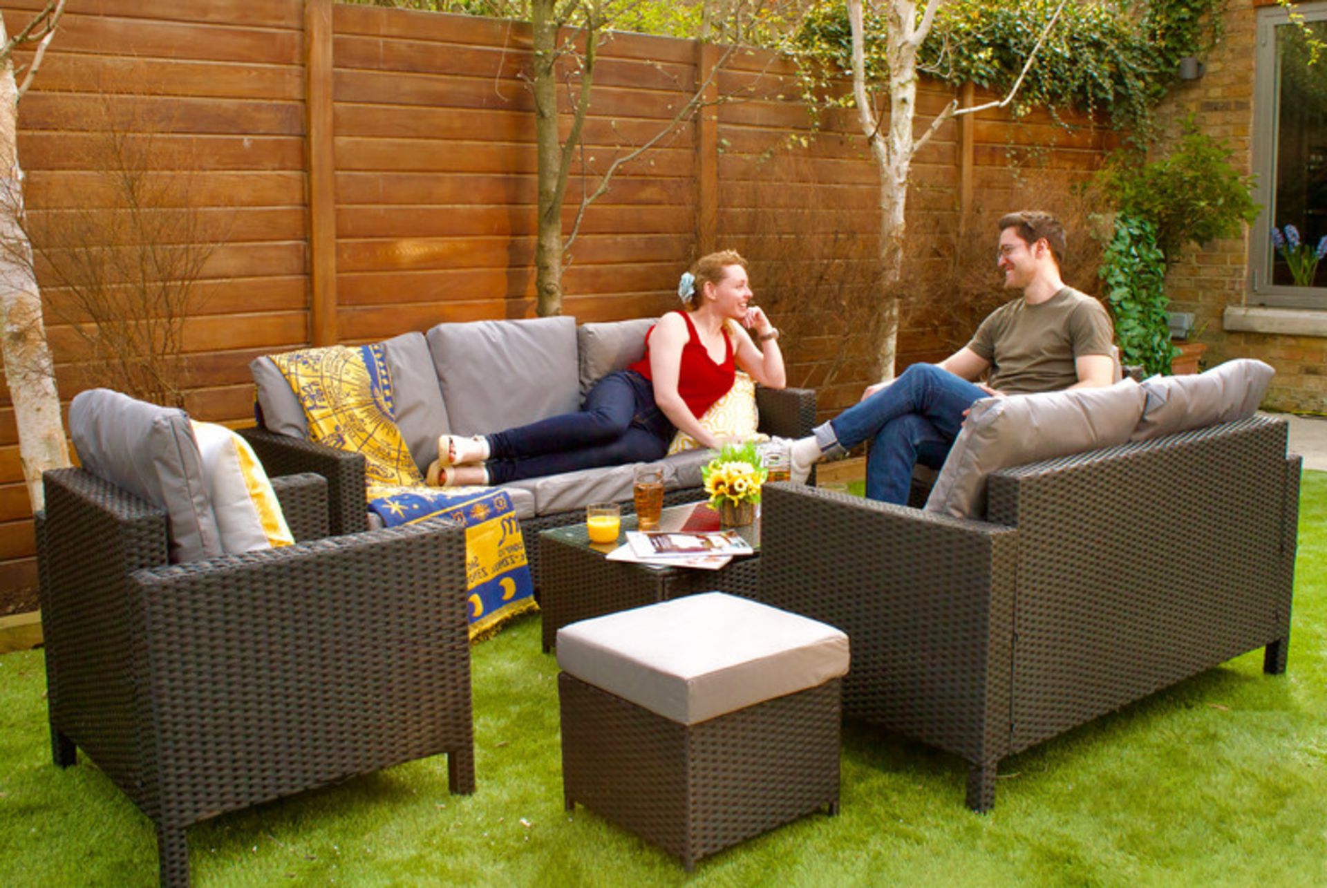 FREE DELIVERY - 8-SEATER RATTAN CHAIR & SOFA GARDEN FURNITURE SET - BLACK
